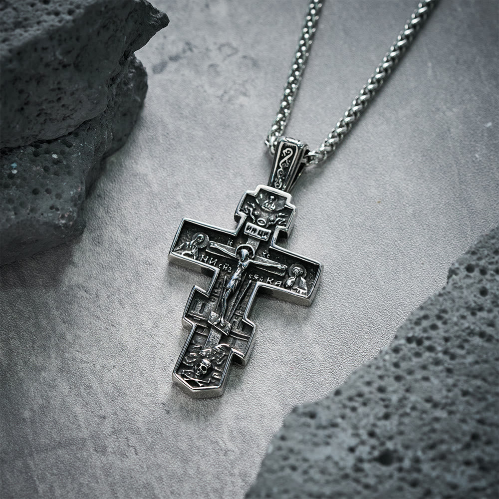 Collana Croce di Gesù Ortodossa in Titanio Gioiello di Protezione