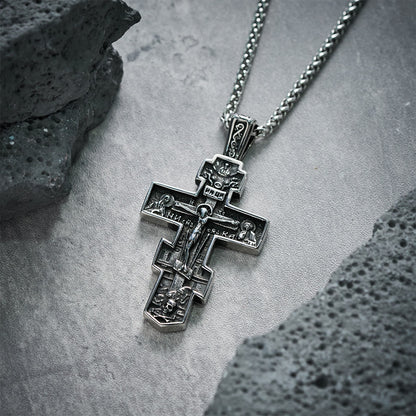 Collana Croce di Gesù Ortodossa in Titanio Gioiello di Protezione