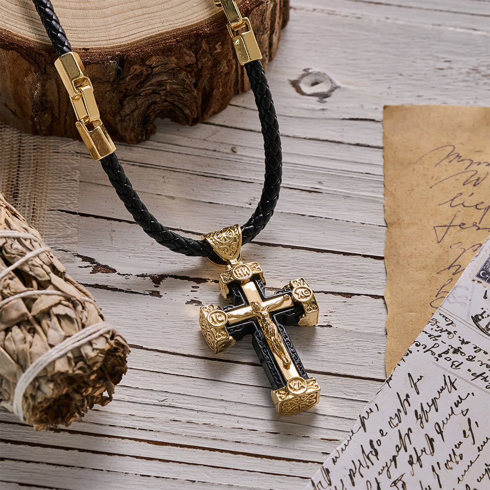 Croce di Gesù in Stile Luxury Pendente Collana in Lega Nero-oro