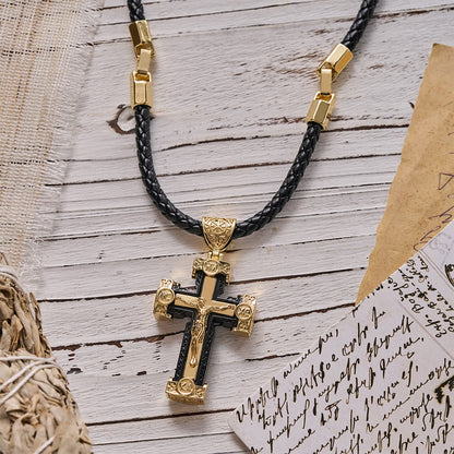 Croce di Gesù in Stile Luxury Pendente Collana in Lega Nero-oro
