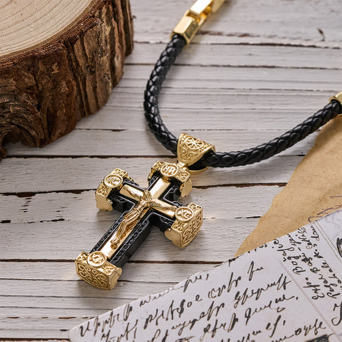 Croce di Gesù in Stile Luxury Pendente Collana in Lega Nero-oro