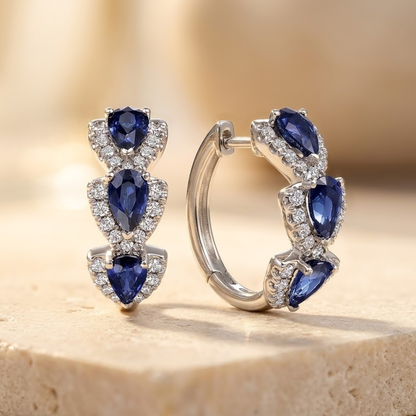 Orecchini a cerchio halo in zaffiro d'argento