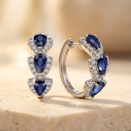 Orecchini a cerchio halo in zaffiro d'argento