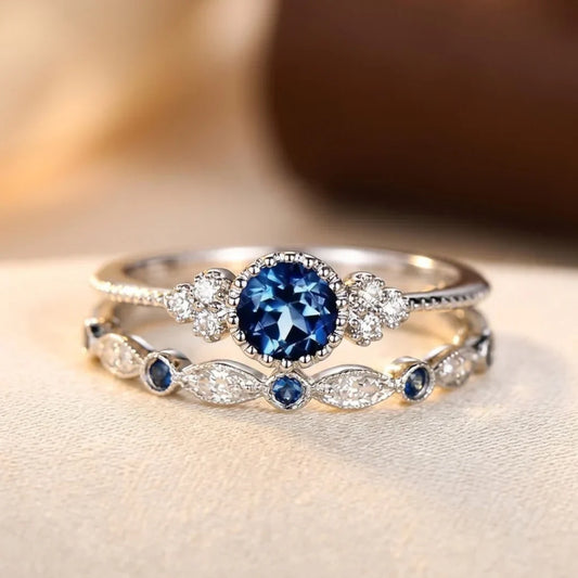 Anello halo zaffiro in argento