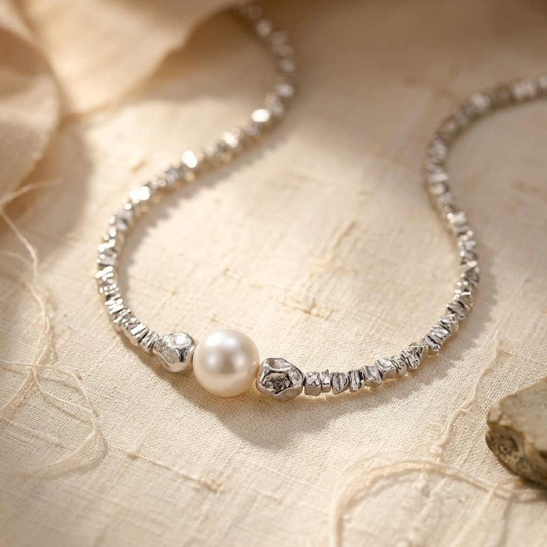 Collana Choker Minimalista in Perle Argento