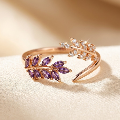 Anello in Oro con Foglia di Ametista