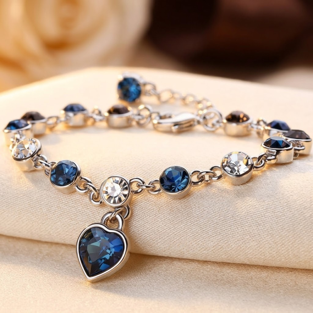 Bracciale catena cuore zaffiro in argento