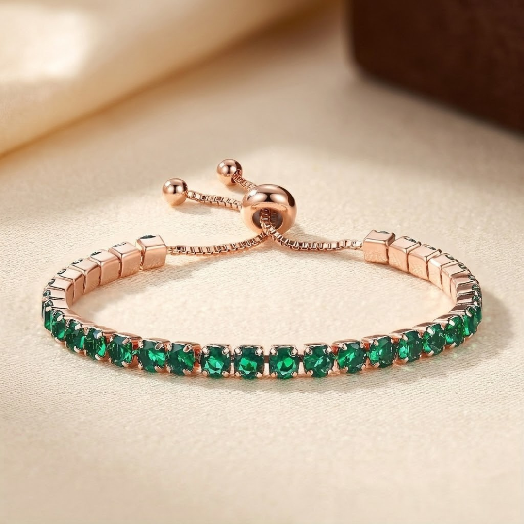 Bracciale tennis smeraldo regolabile in oro
