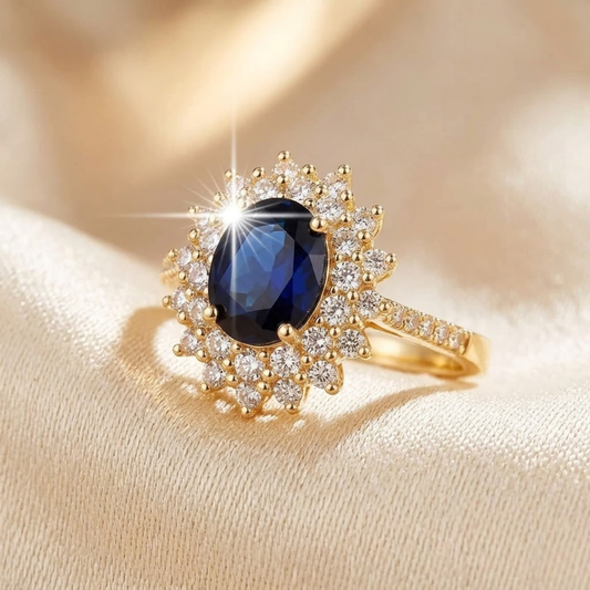 Anello halo in zaffiro d'oro