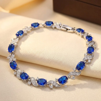Bracciale a maglie floreali in argento con zaffiro