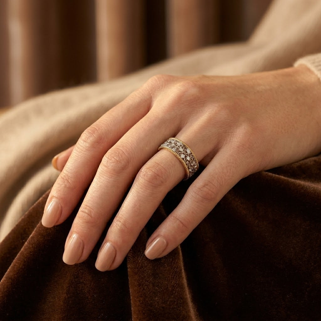 Anello ornato in argento e oro