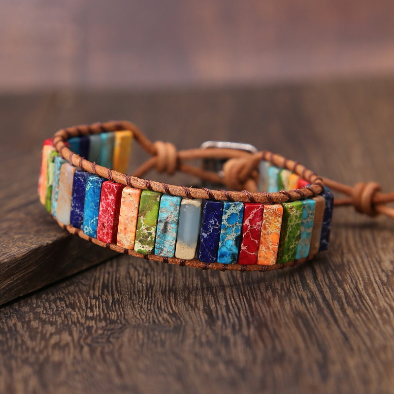 Bracciale in Pelle con Giada Arcobaleno