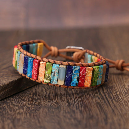 Bracciale in Pelle con Giada Arcobaleno