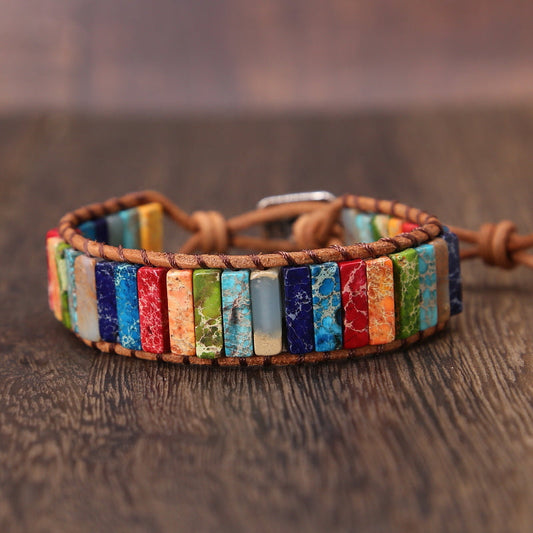Bracciale in Pelle con Giada Arcobaleno