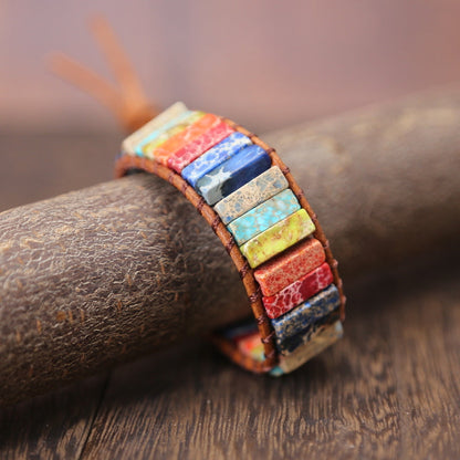 Bracciale in Pelle con Giada Arcobaleno