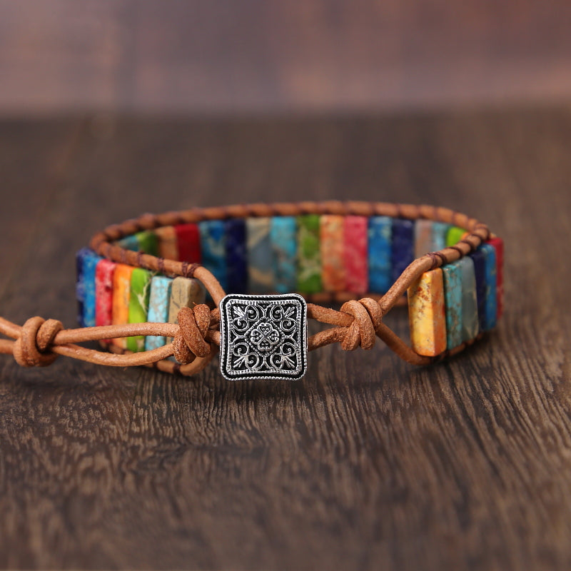 Bracciale in Pelle con Giada Arcobaleno