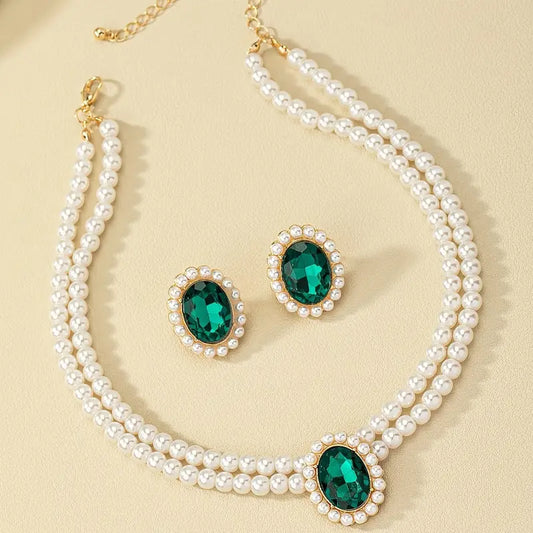 Set Collana e Orecchini Evelina Marchand | Perle e Verde Smeraldo