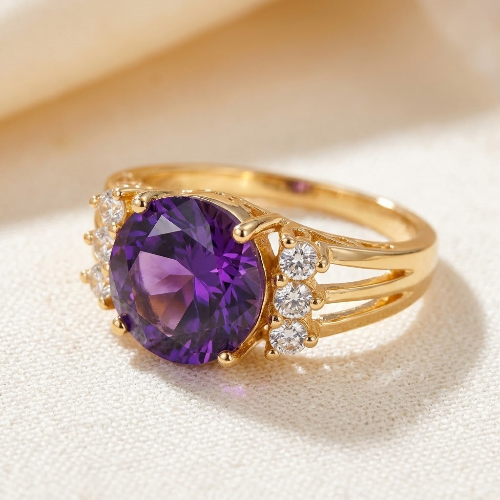 Anello in oro con ametista a bandina divisa