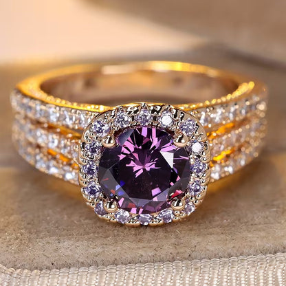 Anello halo ametista in oro