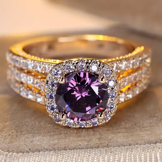 Anello halo ametista in oro