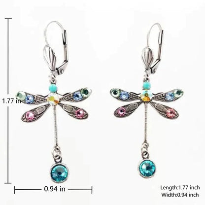 Orecchini Pendenti Libellula con Cristalli Colorati – Stile Vintage