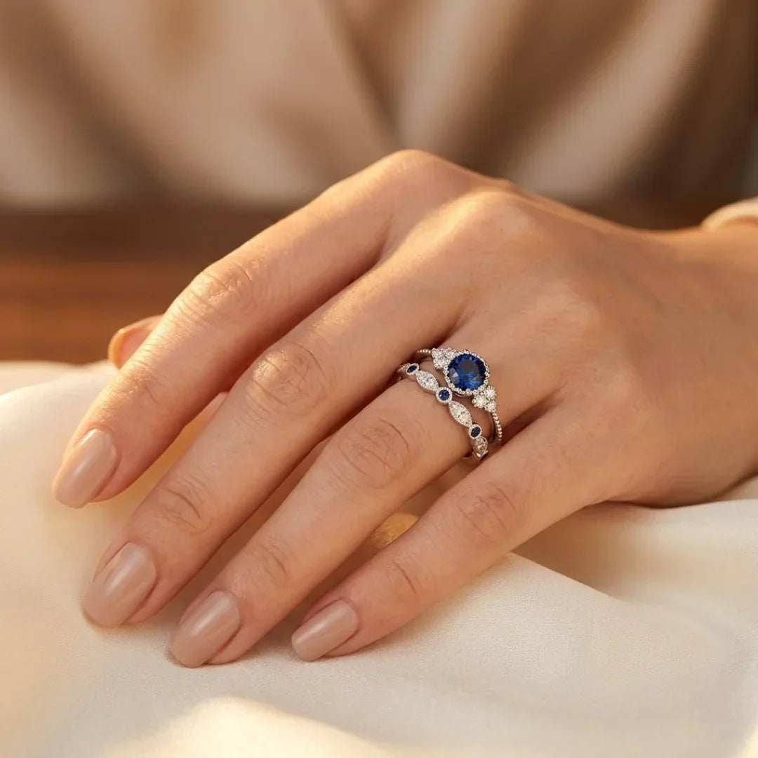 Anello halo zaffiro in argento