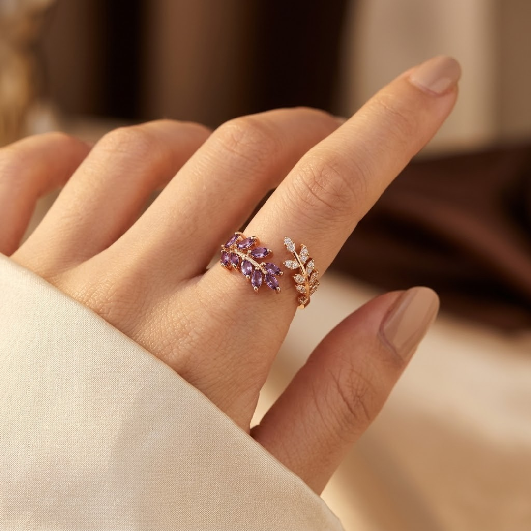 Anello in Oro con Foglia di Ametista