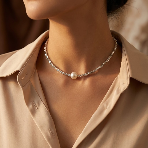 Collana Choker Minimalista in Perle Argento