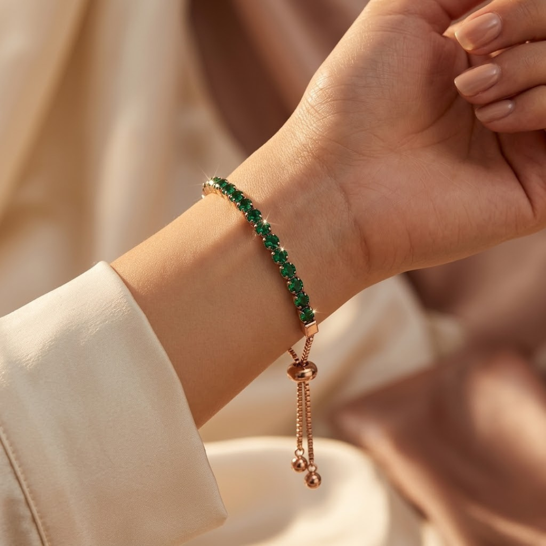 Bracciale tennis smeraldo regolabile in oro
