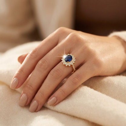 Anello halo in zaffiro d'oro