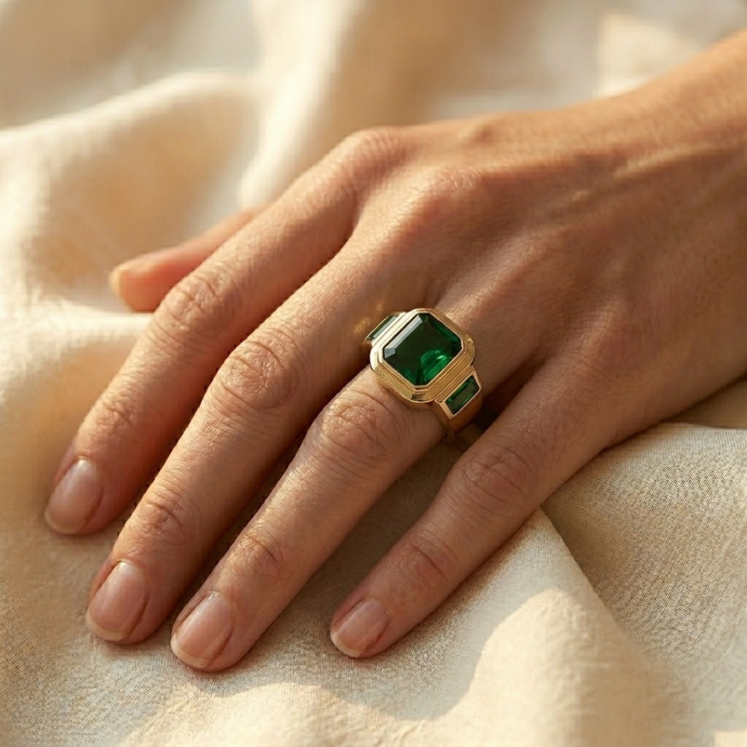 Anello Signet in Oro e Smeraldo