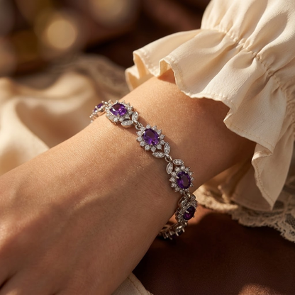 Bracciale floreale ametista in argento