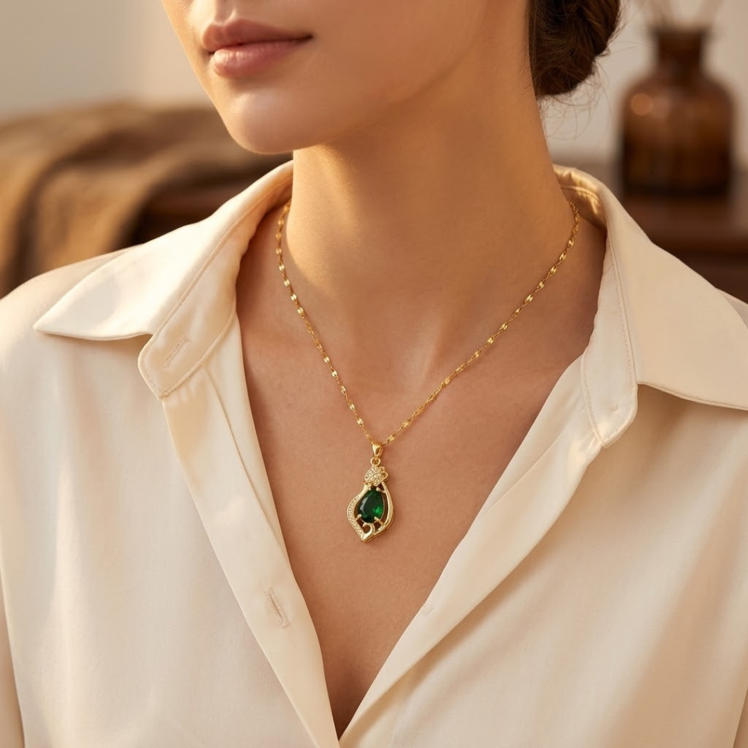 Collana con Pendente a Goccia in Oro e Smeraldo