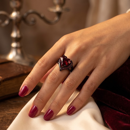 Anello Cuore di Rubino Argento