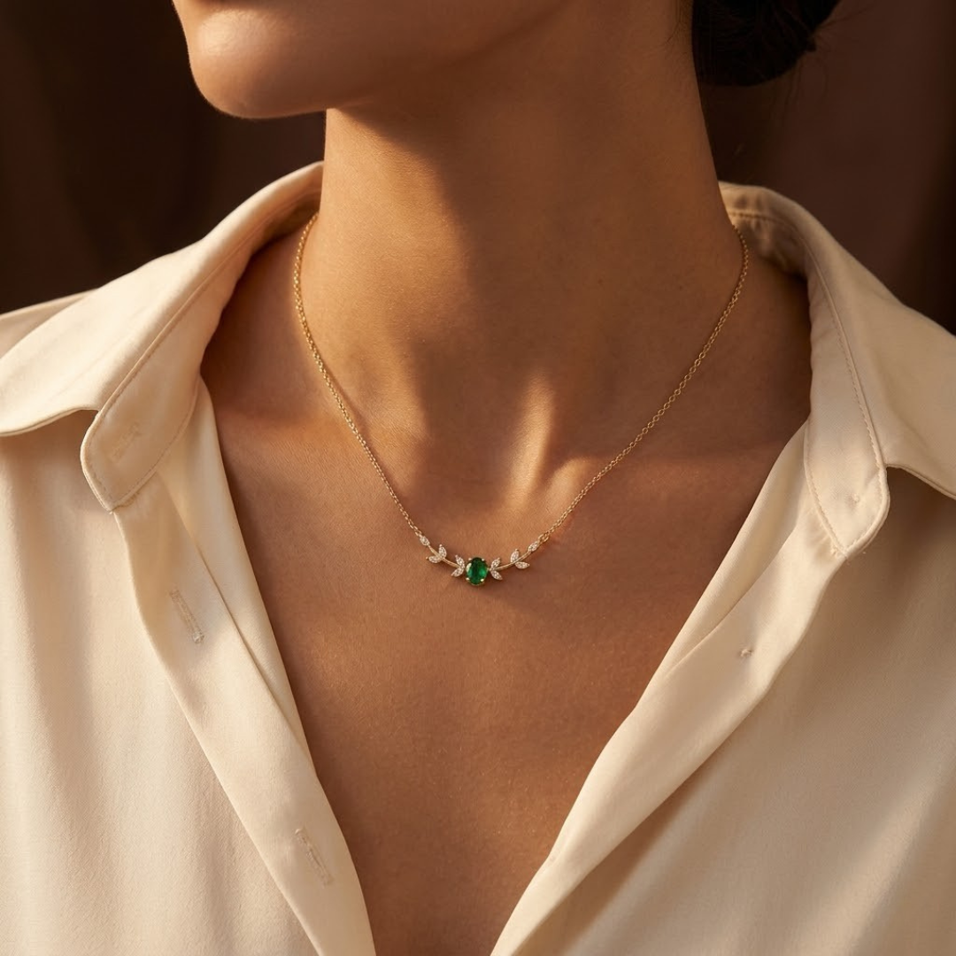 Collana Minimalista in Oro e Smeraldo