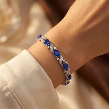 Bracciale a maglie floreali in argento con zaffiro