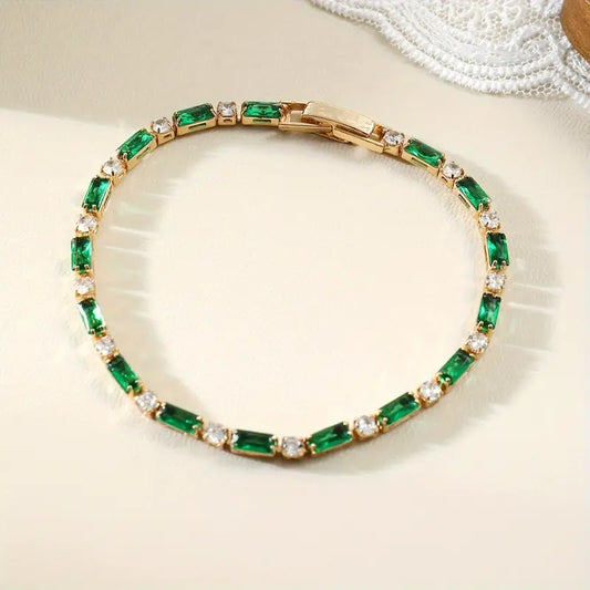 Bracciale Tennis Miralyn Sevrine | Dorato con Pietre Verde Smeraldo