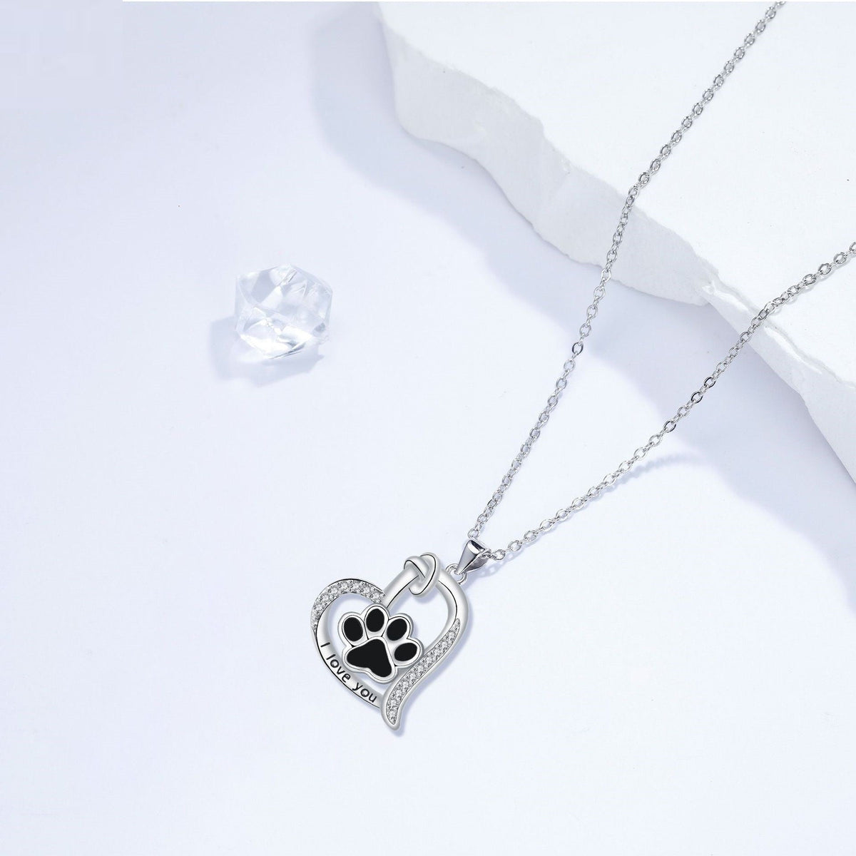 Collana a forma di cuore con impronta di zampa di cane in zirconia
