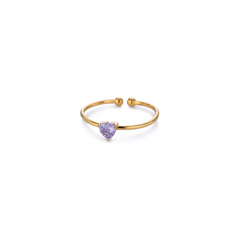 Anello Regolabile Aperto con Pietra del Mese, in Acciaio Titanio Placcato Oro 18K