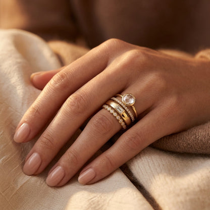 Set di Anelli con Bezel in Oro