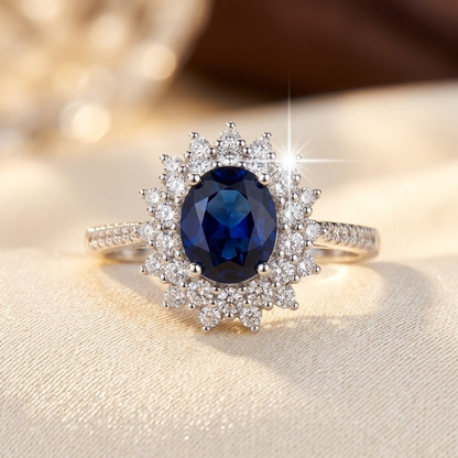 Anello halo in zaffiro d'oro