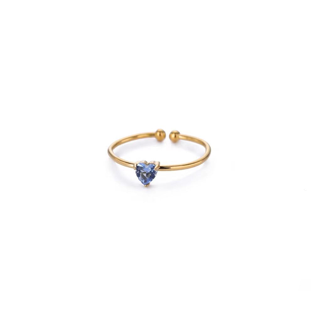 Anello Regolabile Aperto con Pietra del Mese, in Acciaio Titanio Placcato Oro 18K