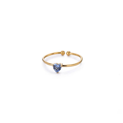Anello Regolabile Aperto con Pietra del Mese, in Acciaio Titanio Placcato Oro 18K