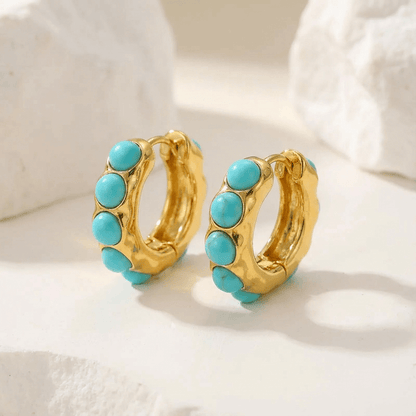 Orecchini a Cerchio con Cabochon Color Turchese | Dorati