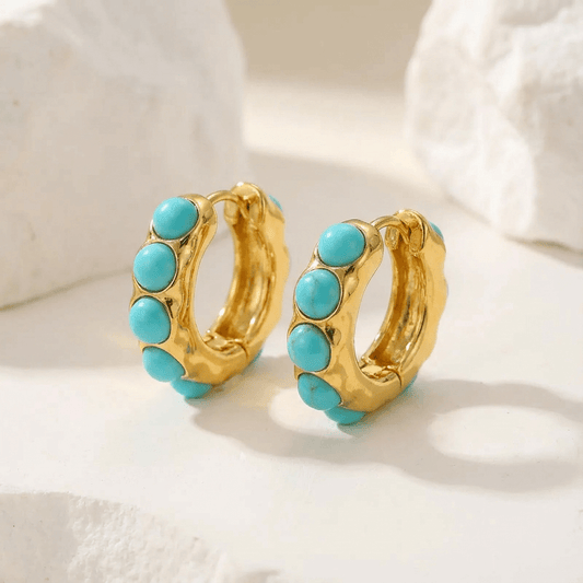 Orecchini a Cerchio con Cabochon Color Turchese | Dorati