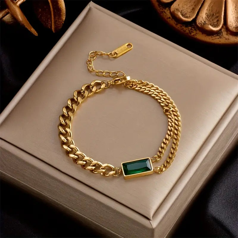 Bracciale Groumette Elodie Veyrac | Dorato con Pietra Verde Smeraldo