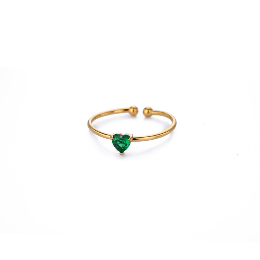 Anello Regolabile Aperto con Pietra del Mese, in Acciaio Titanio Placcato Oro 18K