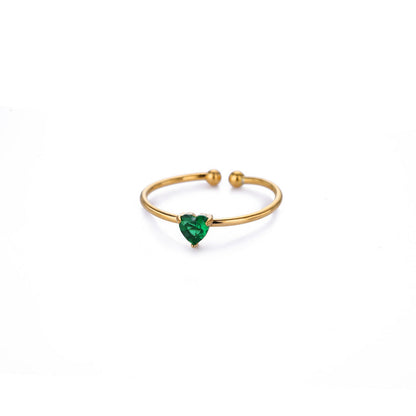 Anello Regolabile Aperto con Pietra del Mese, in Acciaio Titanio Placcato Oro 18K