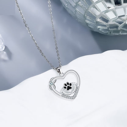 Collana con Stampa di Zampa di Cane "Little Feet" e Zirconia