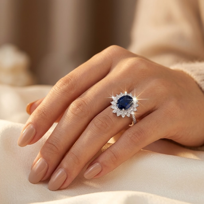 Anello halo in zaffiro d'oro